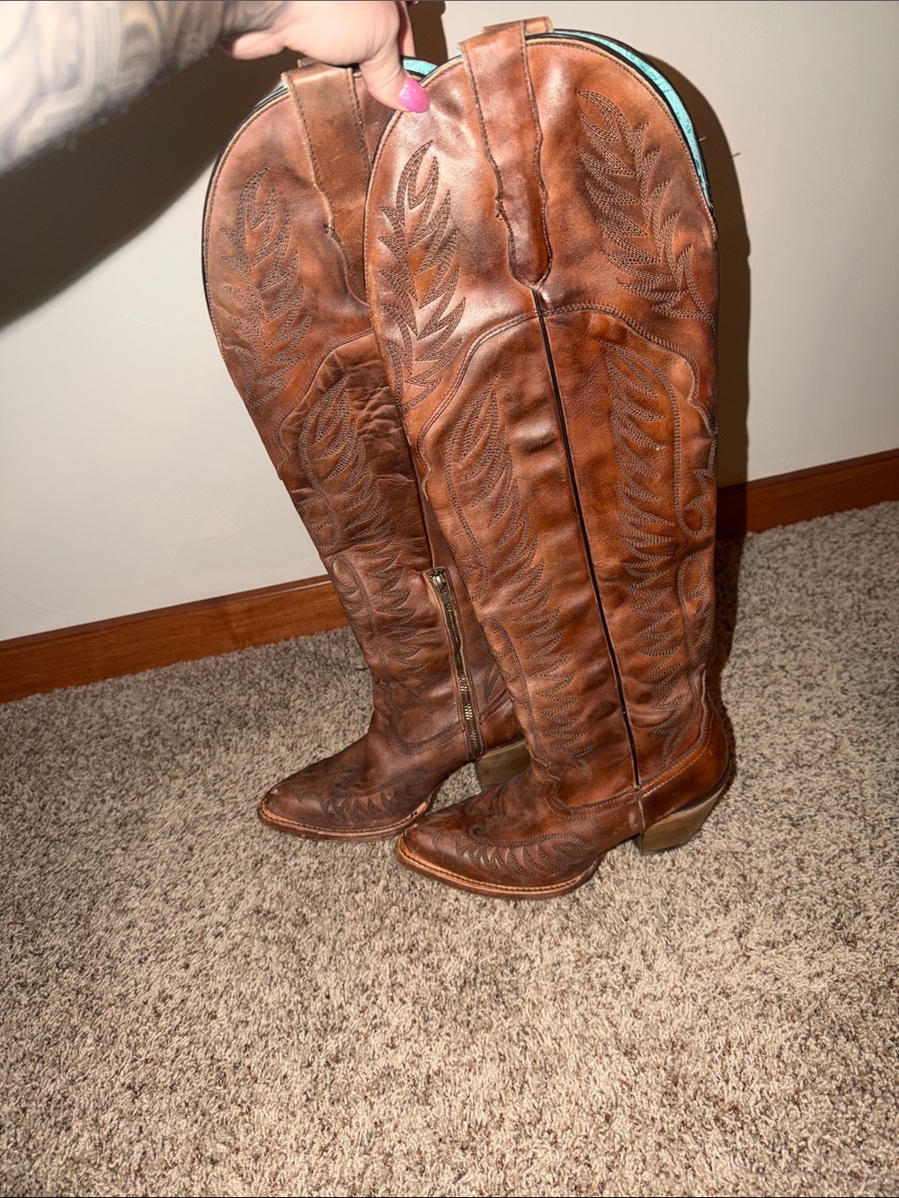 Coral, above the knee cowboy boots - Picture 2 of 9